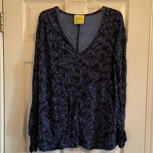 Free People Navy and Black Floral Long Sleeve Top